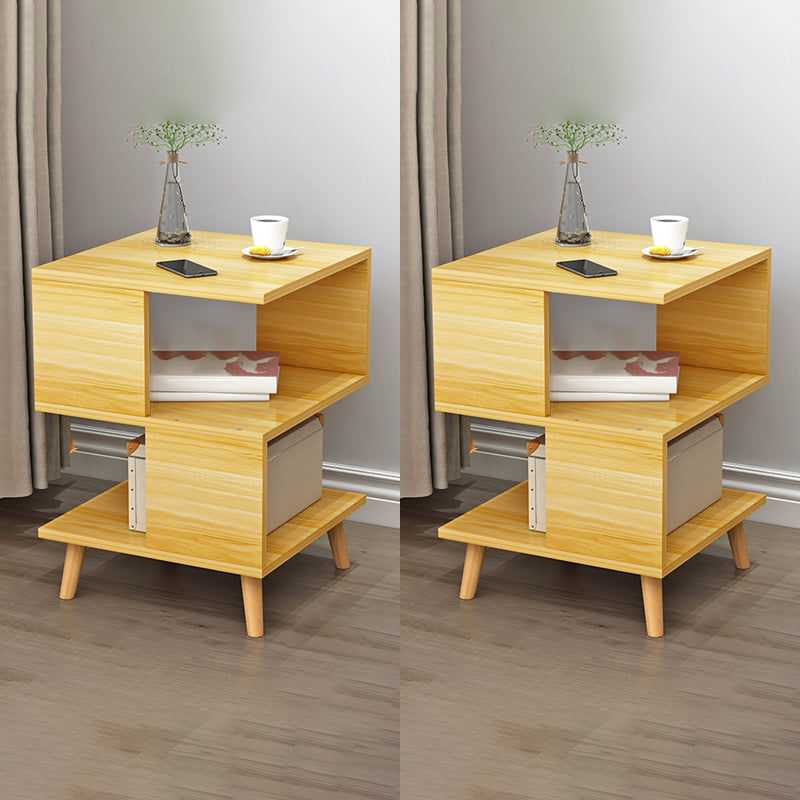 Contemporary Wooden Living Room Side Table 2-Tier with Storage