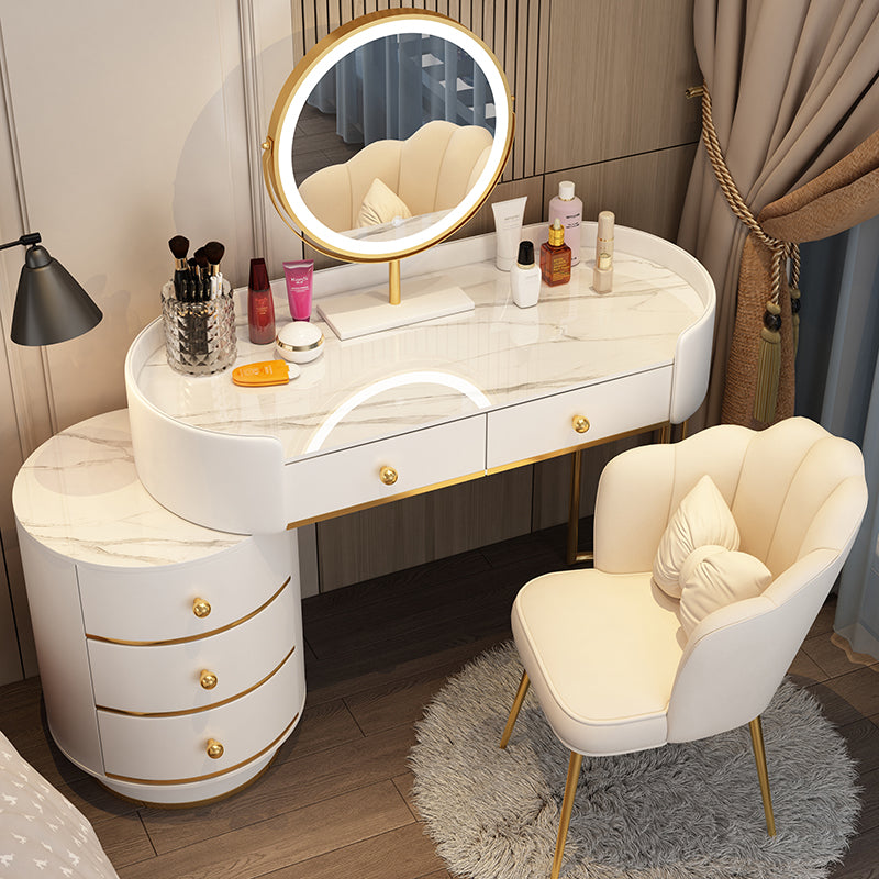 Wooden Makeup Vanity Desk Bedroom Dressing Table Stool Set with Drawer