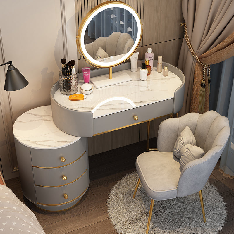 Wooden Makeup Vanity Desk Bedroom Dressing Table Stool Set with Drawer