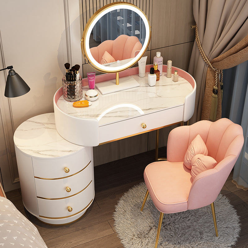 Wooden Makeup Vanity Desk Bedroom Dressing Table Stool Set with Drawer