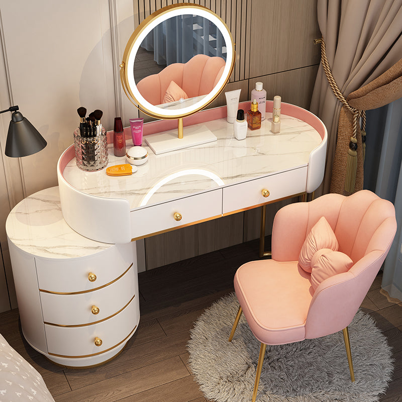 Wooden Makeup Vanity Desk Bedroom Dressing Table Stool Set with Drawer