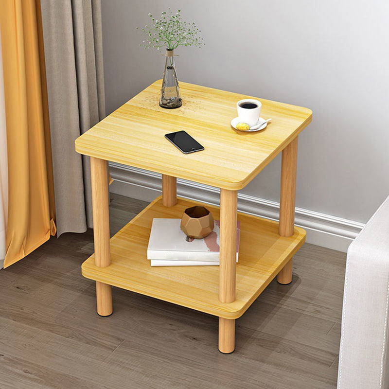 Scandinavian Style Wooden Side Table Double Tier End Table Concrete Sofa Side Accent Table
