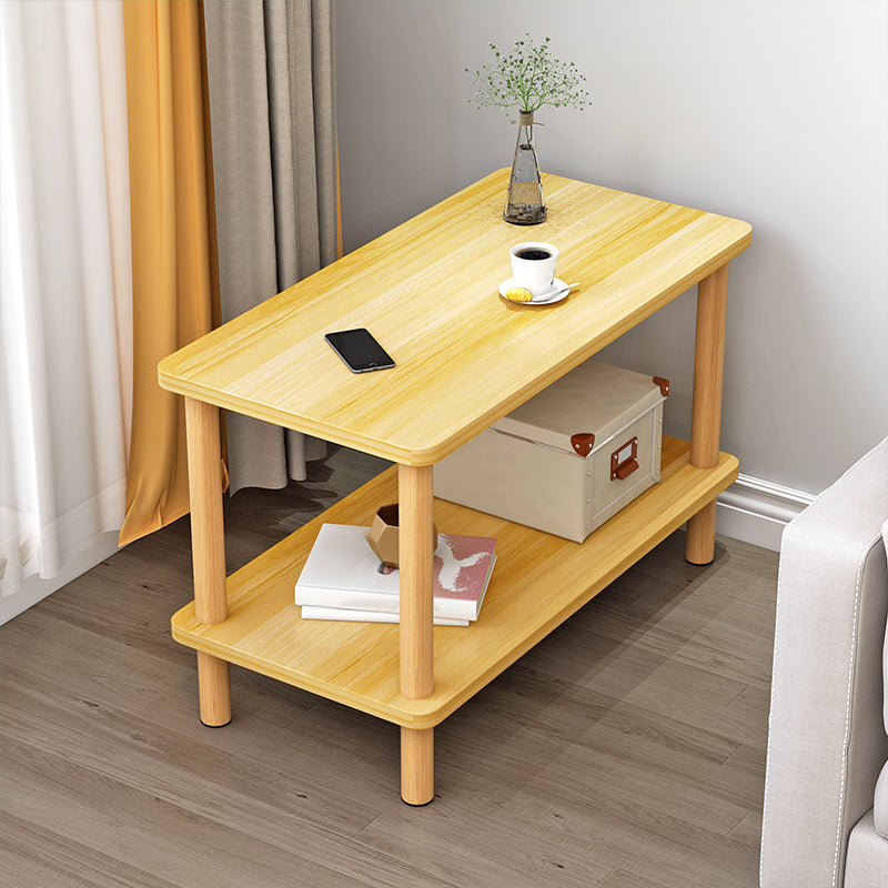 Scandinavian Style Wooden Side Table Double Tier End Table Concrete Sofa Side Accent Table