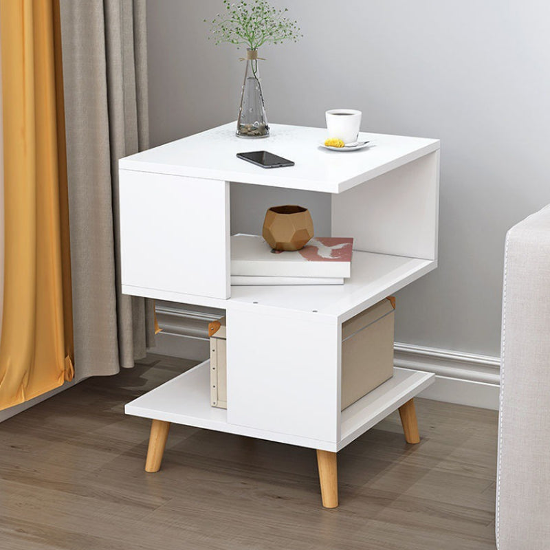 Scandinavian Style Wooden Side Table Double Tier End Table Concrete Sofa Side Accent Table