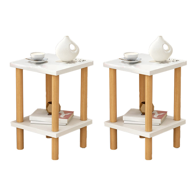 Scandinavian Style Wooden Side Table Double Tier End Table Concrete Sofa Side Accent Table