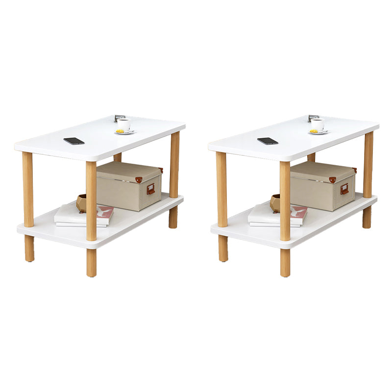 Scandinavian Style Wooden Side Table Double Tier End Table Concrete Sofa Side Accent Table