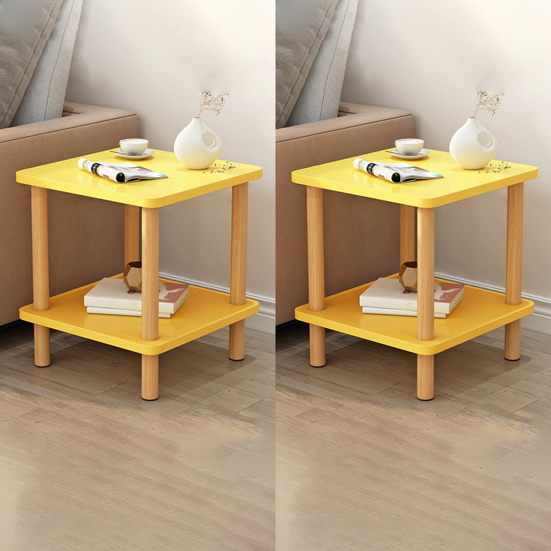 Scandinavian Style Wooden Side Table Double Tier End Table Concrete Sofa Side Accent Table