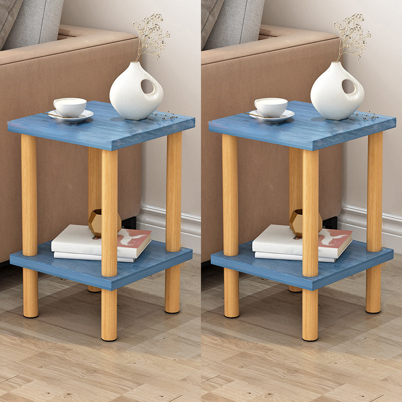 Scandinavian Style Wooden Side Table Double Tier End Table Concrete Sofa Side Accent Table