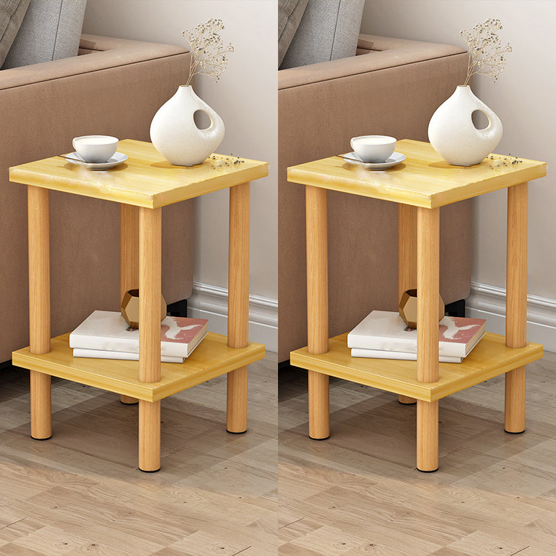 Scandinavian Style Wooden Side Table Double Tier End Table Concrete Sofa Side Accent Table