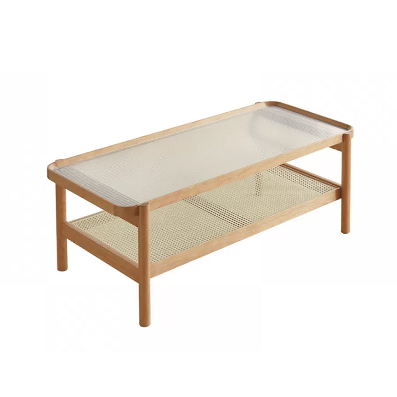 Living Room Corner Table Double Tier Rectangular Solid Wood with Shelf End Table