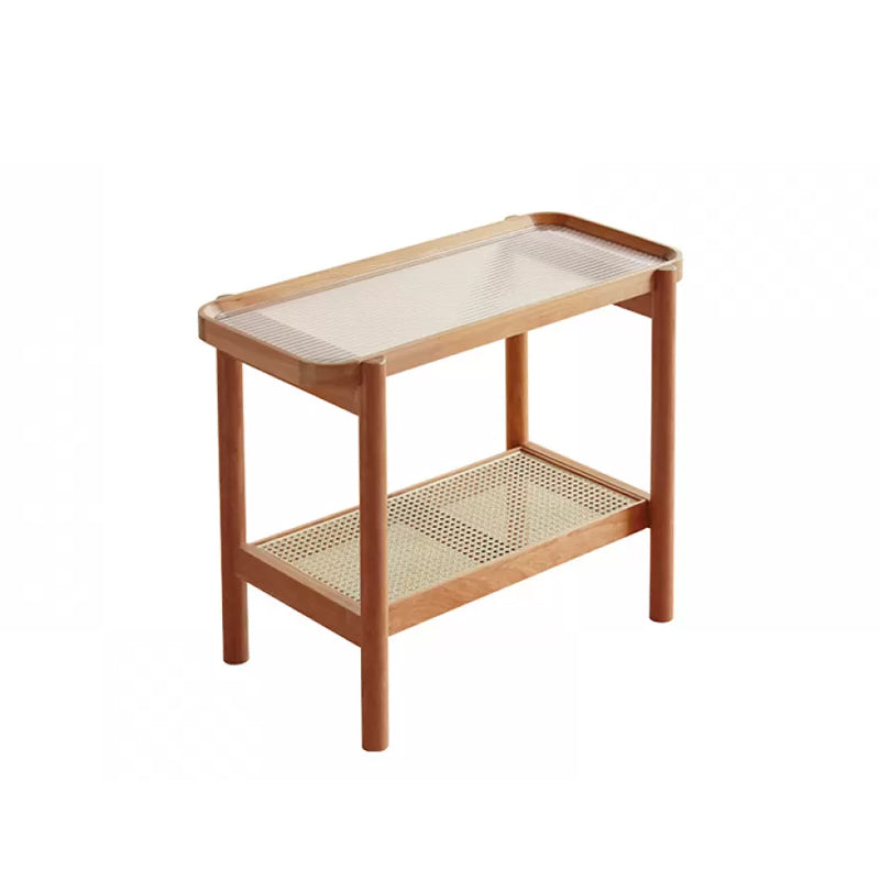 Living Room Corner Table Double Tier Rectangular Solid Wood with Shelf End Table