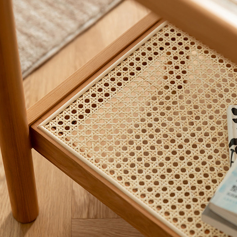 Living Room Corner Table Double Tier Rectangular Solid Wood with Shelf End Table