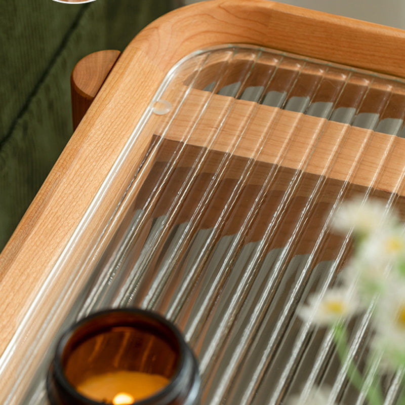 Living Room Corner Table Double Tier Rectangular Solid Wood with Shelf End Table