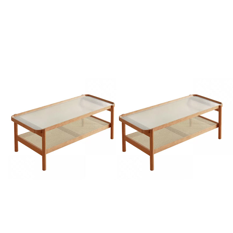 Living Room Corner Table Double Tier Rectangular Solid Wood with Shelf End Table