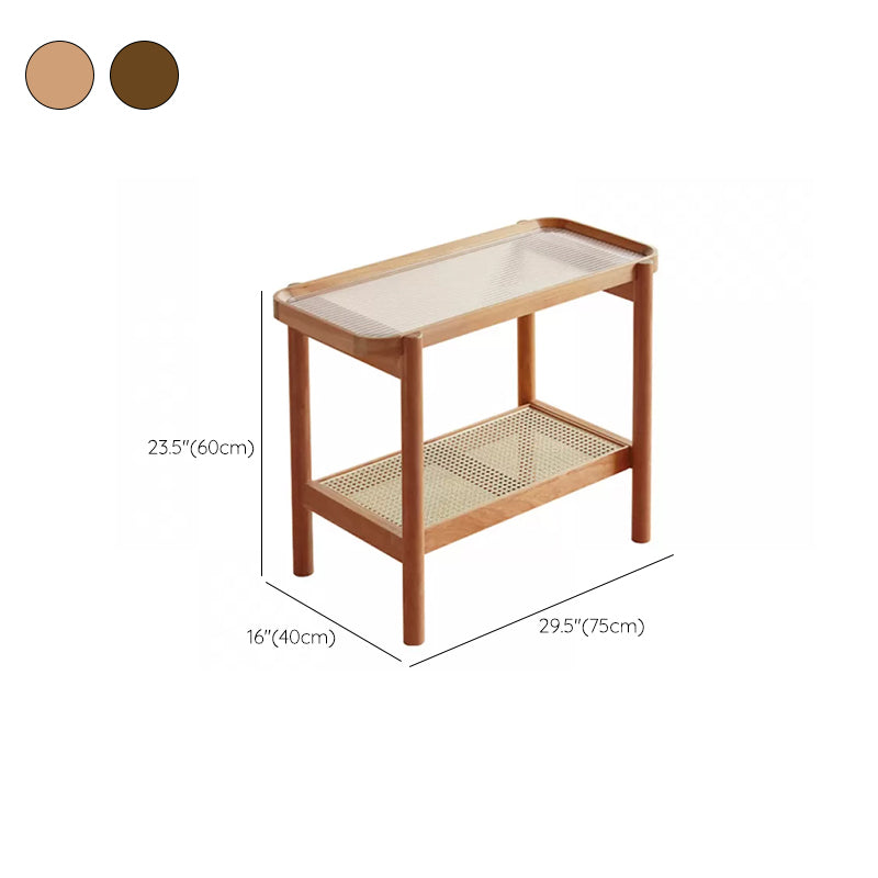 Living Room Corner Table Double Tier Rectangular Solid Wood with Shelf End Table