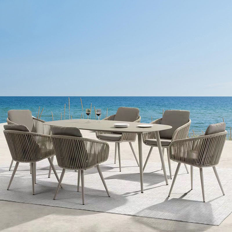 Grey Boho Style Dining Set Metal Oval 1/5/7 Pieces Dining Set