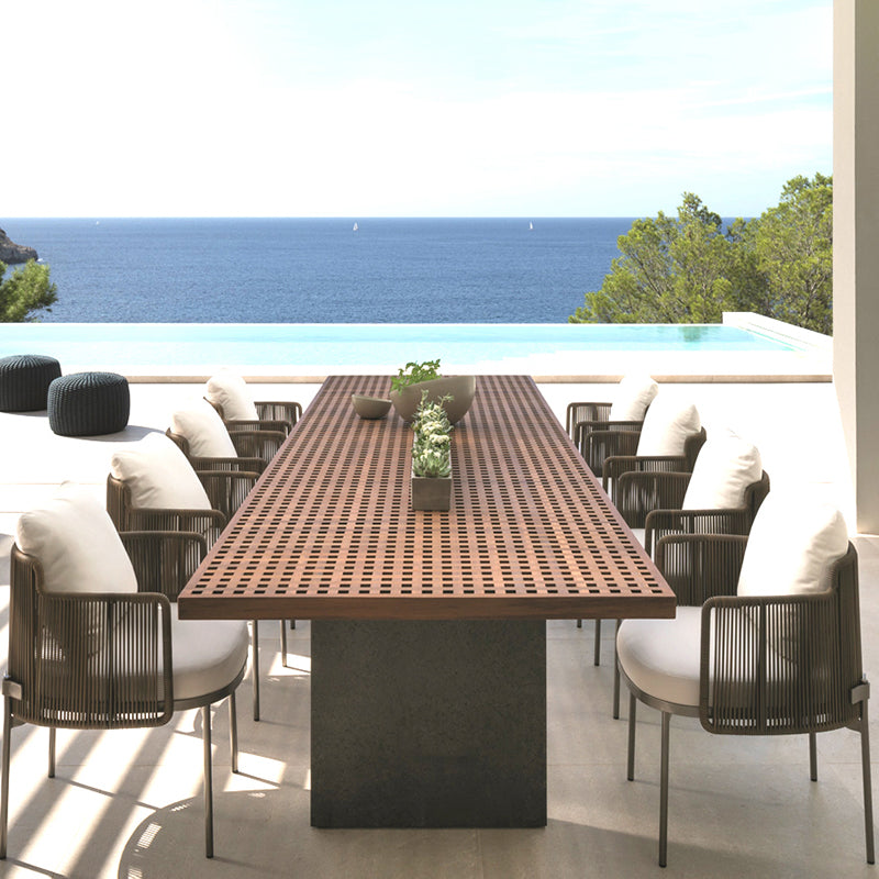 Boho Style Dining Set Wooden Top Rectangular 1/9 Pieces Dining Set