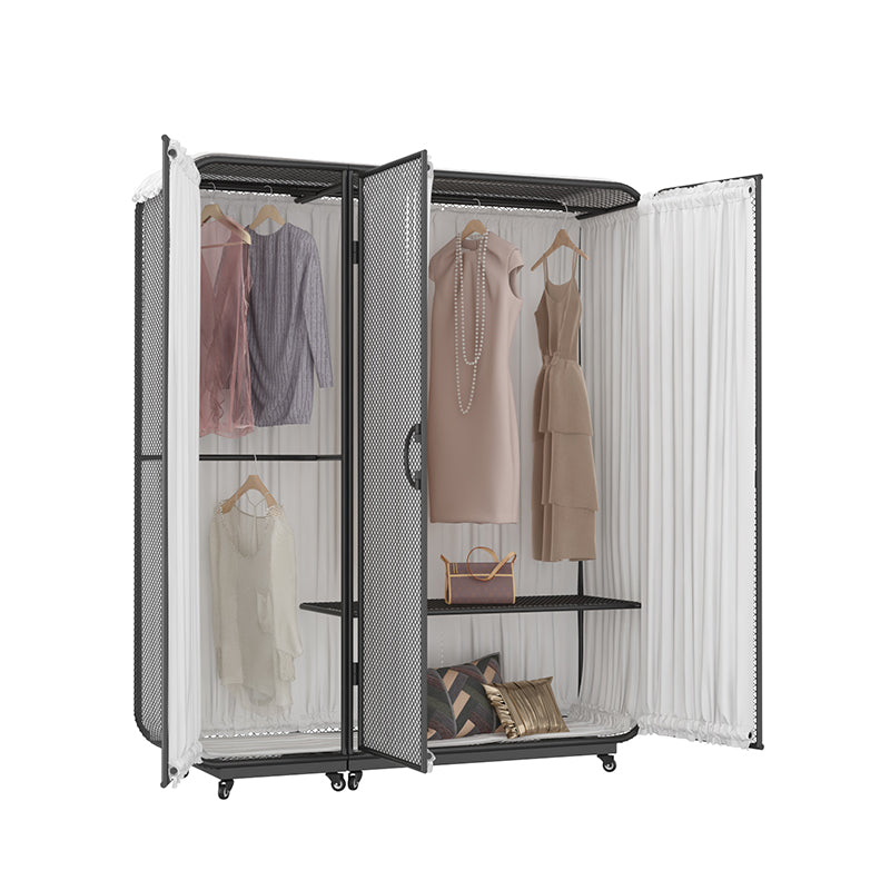 Modern Wardrobe Cabinet Metal Clothes Rail Wardrobe Armoire with Shelves