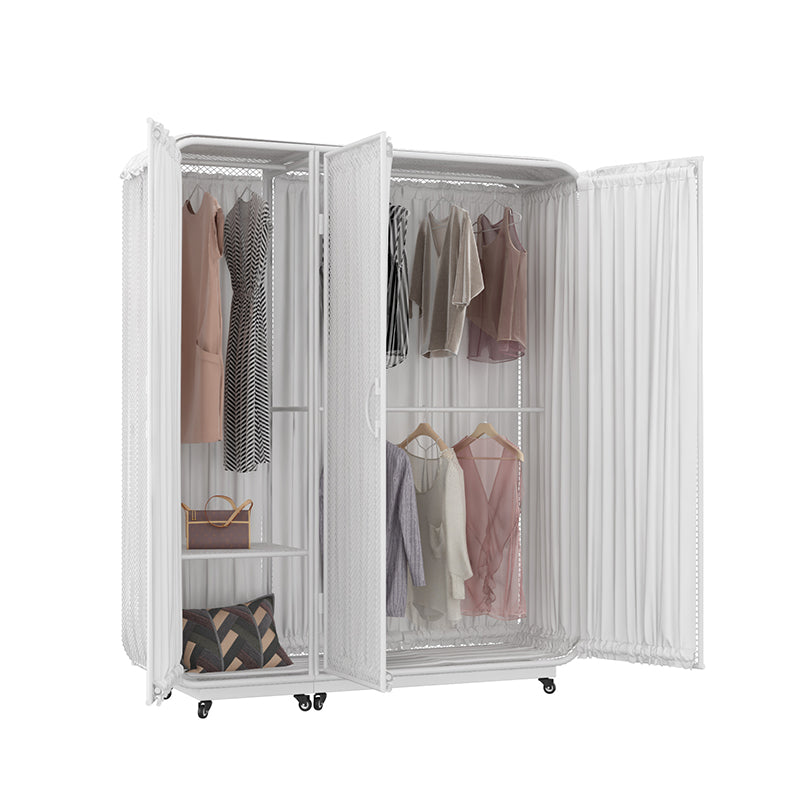Modern Wardrobe Cabinet Metal Clothes Rail Wardrobe Armoire with Shelves
