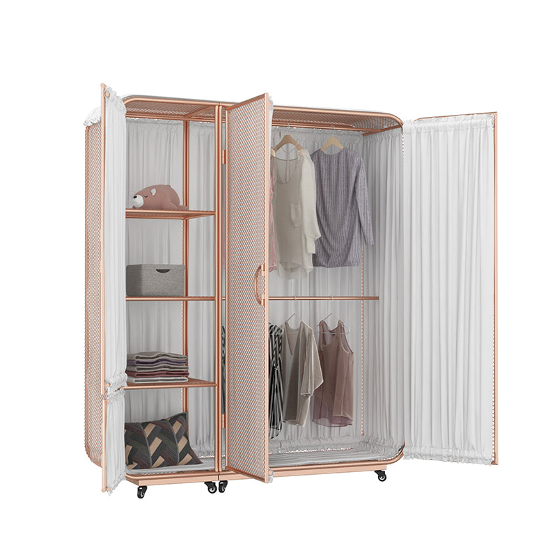 Modern Wardrobe Cabinet Metal Clothes Rail Wardrobe Armoire with Shelves