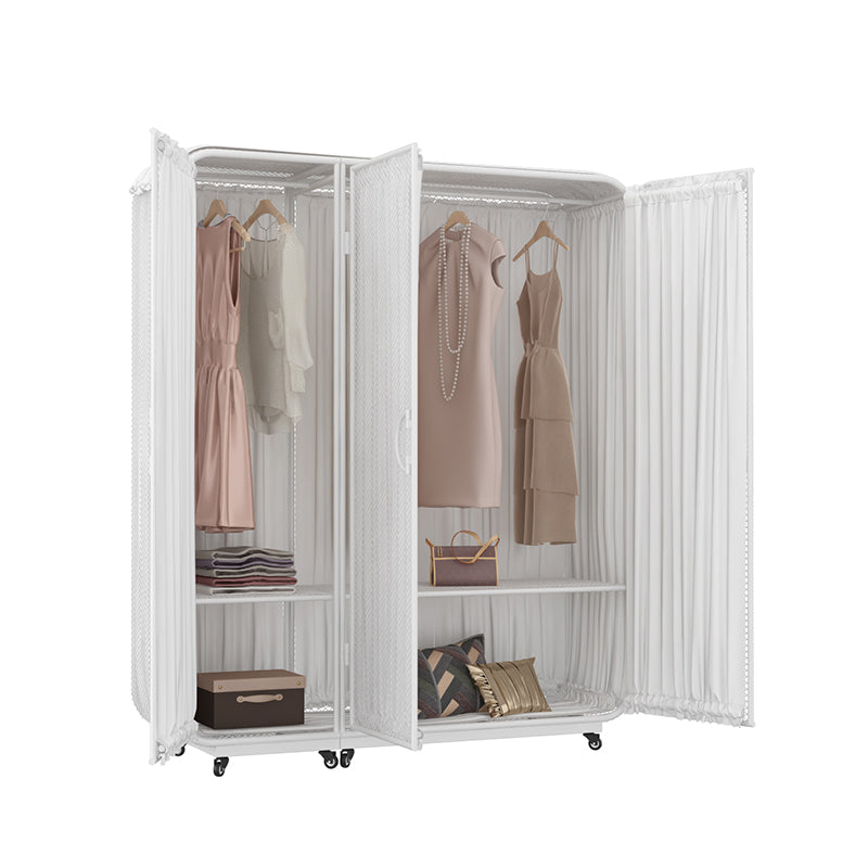 Modern Wardrobe Cabinet Metal Clothes Rail Wardrobe Armoire with Shelves