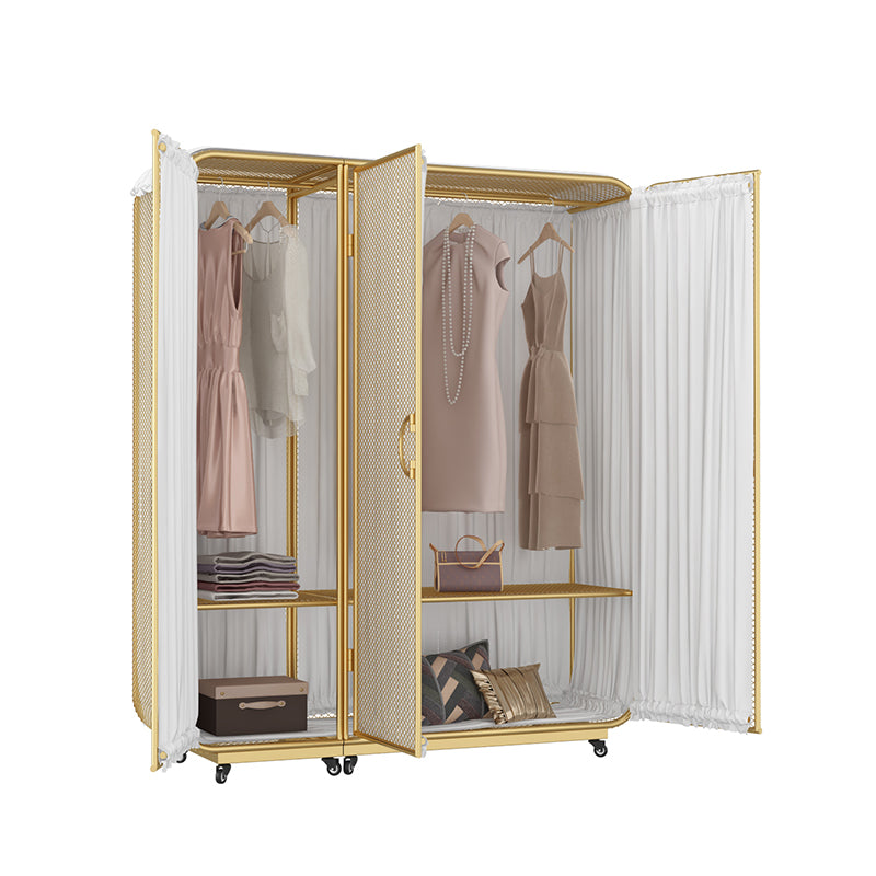 Modern Wardrobe Cabinet Metal Clothes Rail Wardrobe Armoire with Shelves