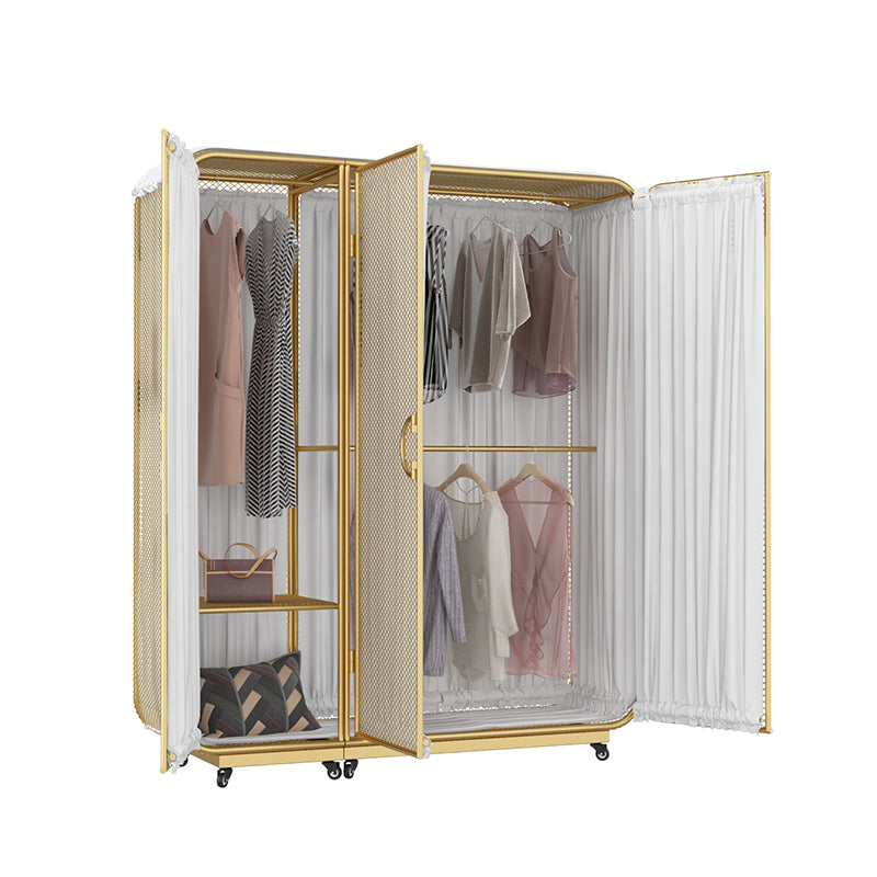 Modern Wardrobe Cabinet Metal Clothes Rail Wardrobe Armoire with Shelves