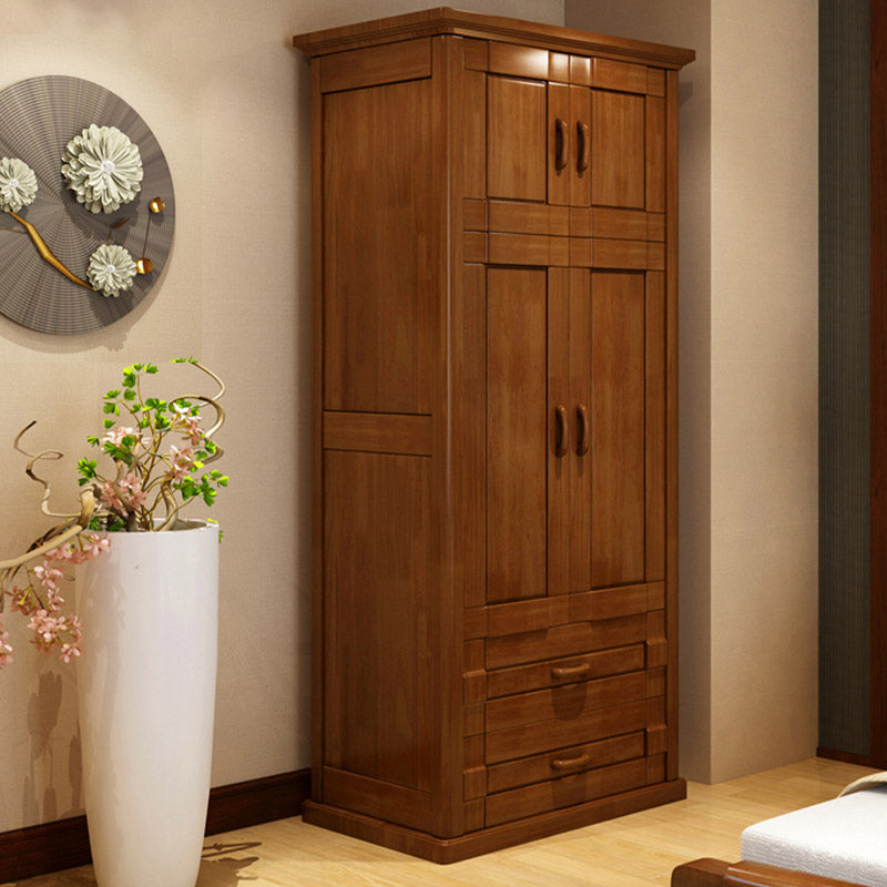 Modern Wardrobe Armoire Solid Wood Wardrobe Cabinet with Doors and Drawer