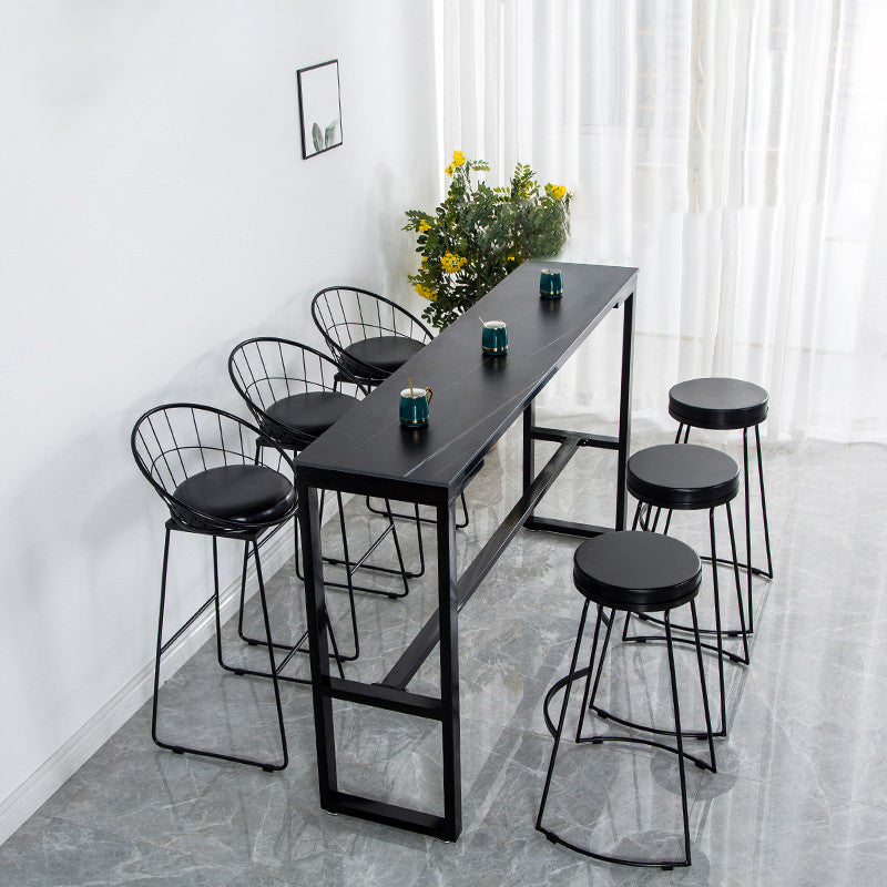 Modern Style Stone Bistro Bar Table Rectangle Metal Base Bar Table