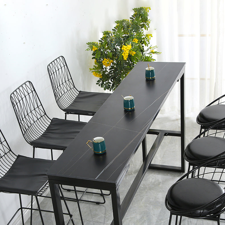 Modern Style Stone Bistro Bar Table Rectangle Metal Base Bar Table