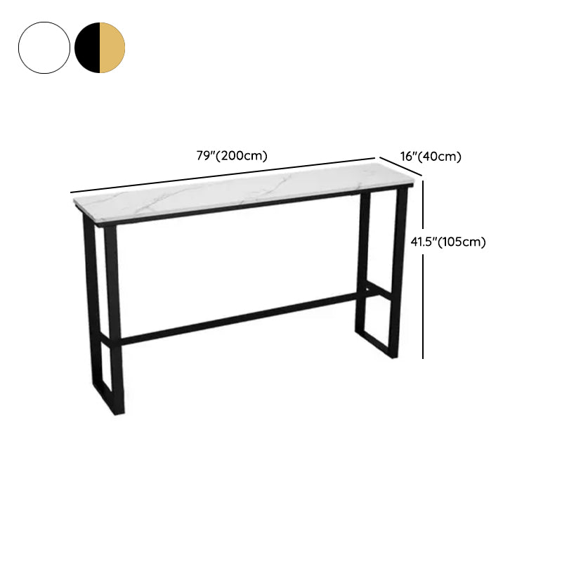 Modern Style Stone Bistro Bar Table Rectangle Metal Base Bar Table