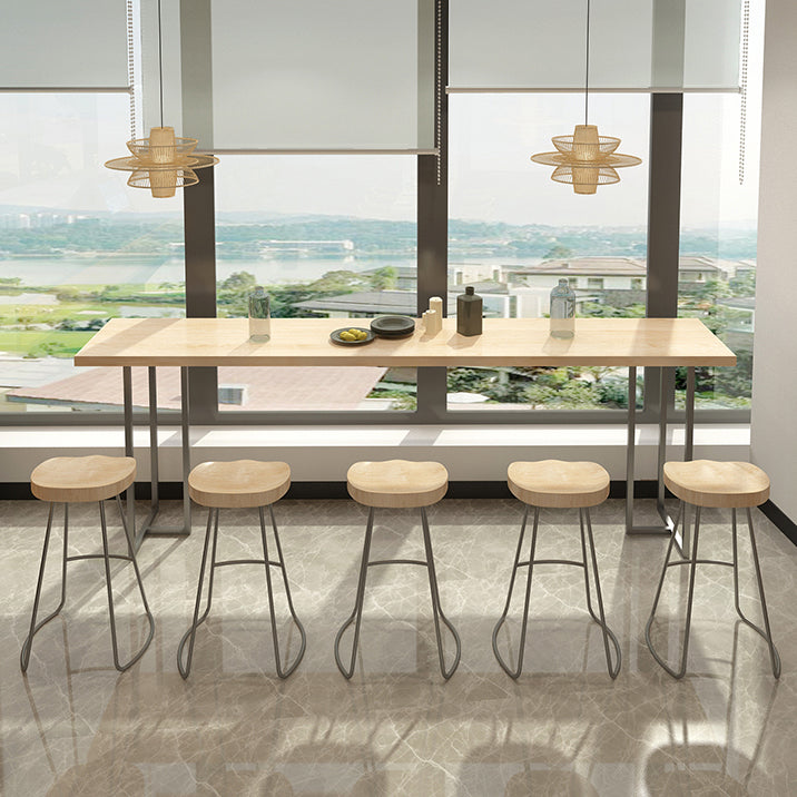 Modern Bistro Bar Table Rectangle Wood Double Pedestal Bar Table