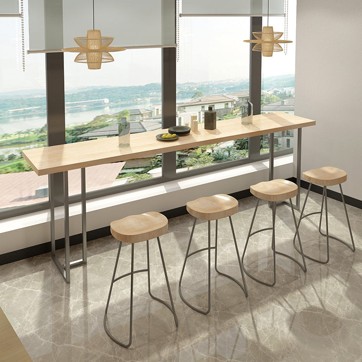 Modern Bistro Bar Table Rectangle Wood Double Pedestal Bar Table