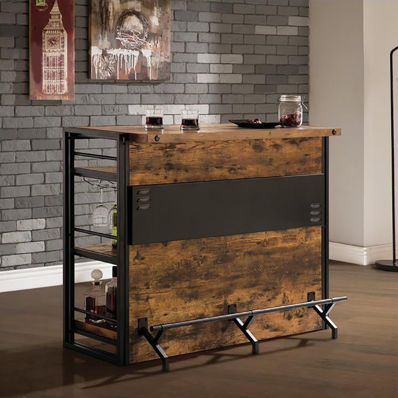 Industrial Style Bar Table Rectangle Wood Bar Table with Shelves for Dining Room