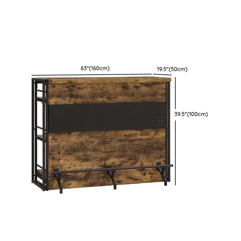 Industrial Style Bar Table Rectangle Wood Bar Table with Shelves for Dining Room