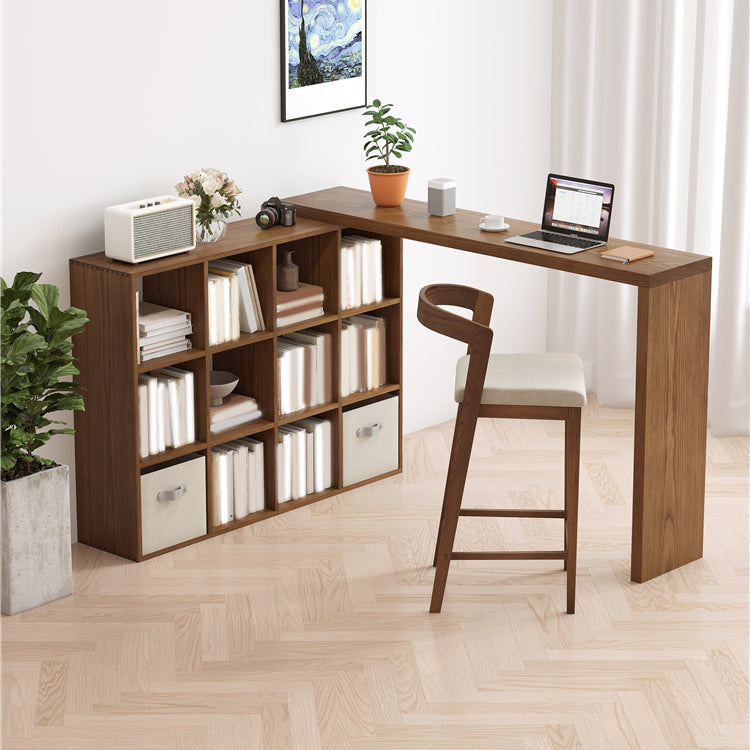 Modern Style Bar Table Rectangle Solid Wood Bar Table with Storage