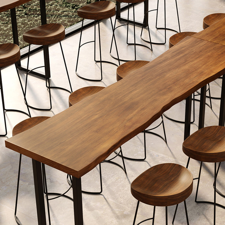 Industrial Style Bar Table Rectangle Wood Double Pedestal Bar Table for Dining Room