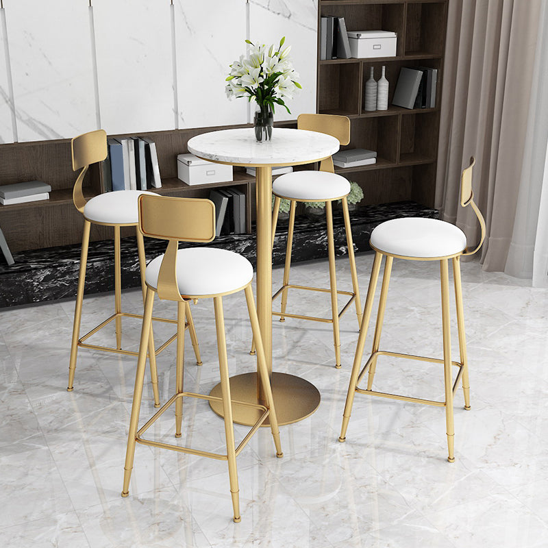 Glam Round Dining Stool Low Back Chairs with Gold Metal Base