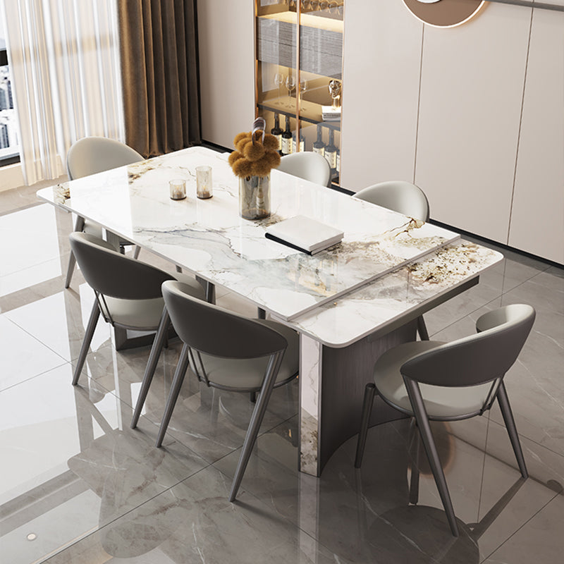 Modern 1/2/5/7 Pieces Dining Room Table Rectangle Stone Extendable Furniture in White