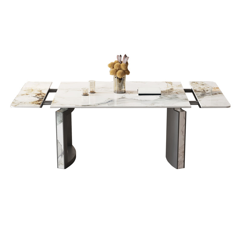 Modern 1/2/5/7 Pieces Dining Room Table Rectangle Stone Extendable Furniture in White