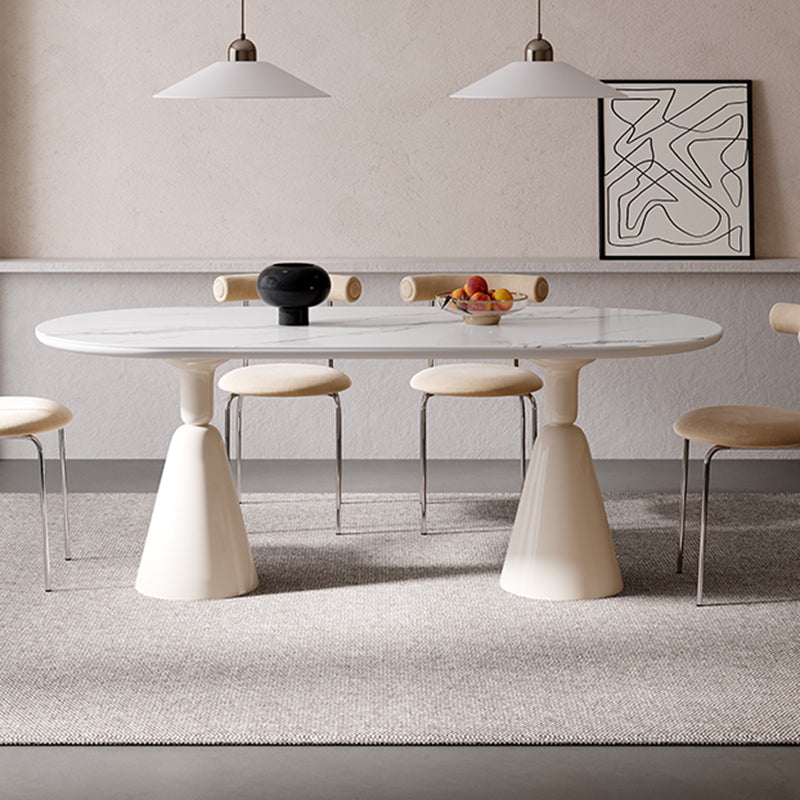 Contemporary Double Pedestal Dining Table Oval Kitchen Dinner Table