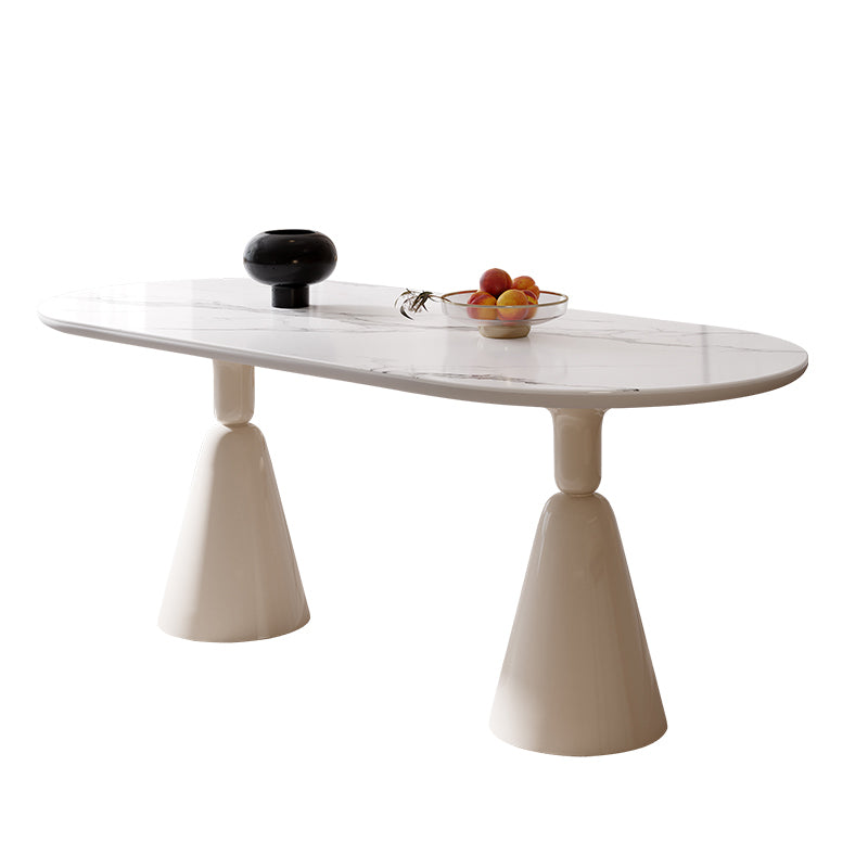 Contemporary Double Pedestal Dining Table Oval Kitchen Dinner Table