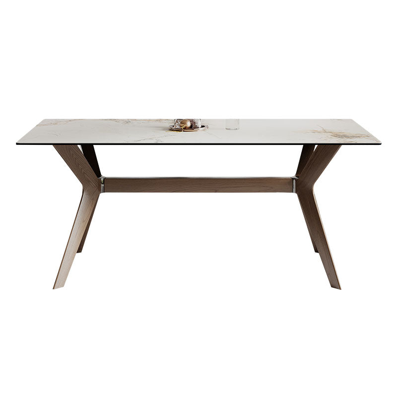 Modern Dining Table Sintered Stone Dinner Table with Wooden Base