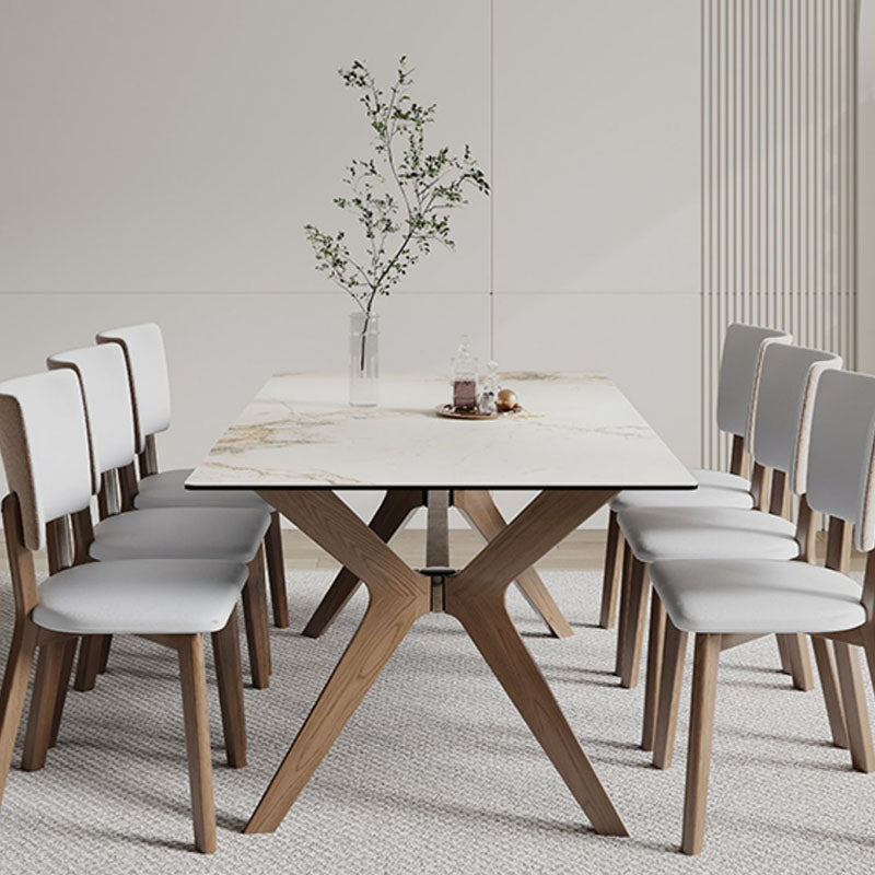 Modern Dining Table Sintered Stone Dinner Table with Wooden Base