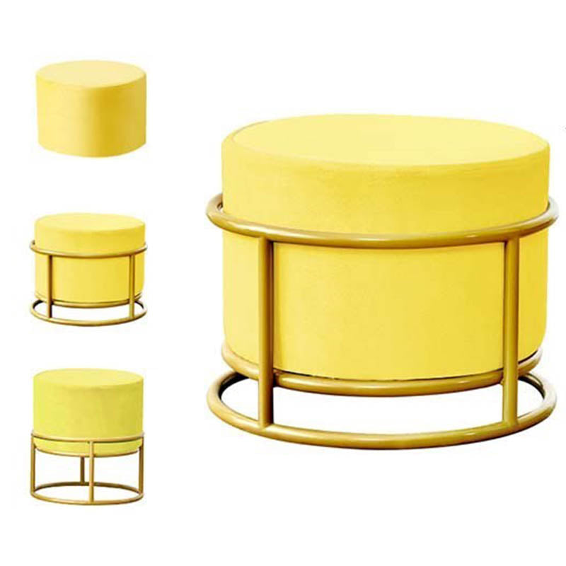 Luxury Ottoman Velvet Upholstered Solid Color Round Ottoman with Metal Legs