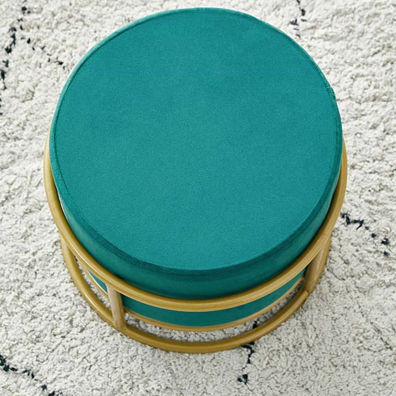 Luxury Ottoman Velvet Upholstered Solid Color Round Ottoman with Metal Legs