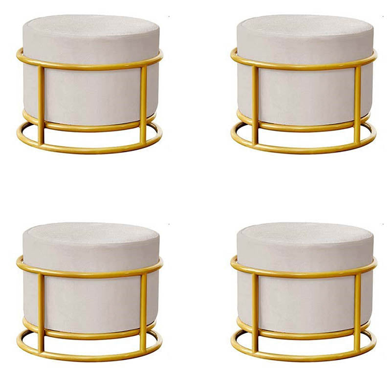 Luxury Ottoman Velvet Upholstered Solid Color Round Ottoman with Metal Legs