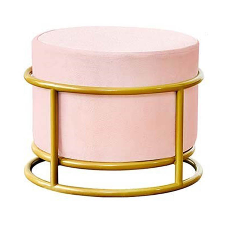 Luxury Ottoman Velvet Upholstered Solid Color Round Ottoman with Metal Legs