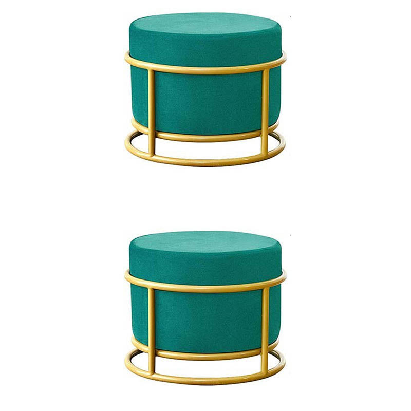 Luxury Ottoman Velvet Upholstered Solid Color Round Ottoman with Metal Legs