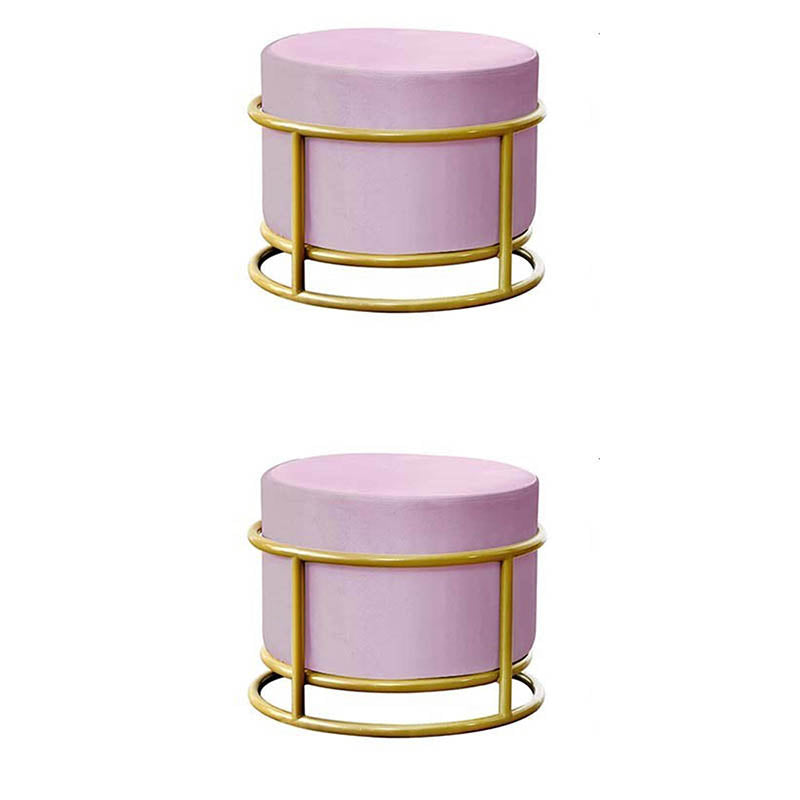 Luxury Ottoman Velvet Upholstered Solid Color Round Ottoman with Metal Legs